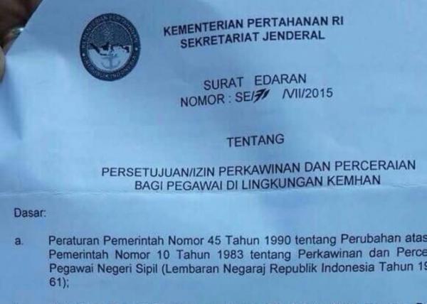 Cegah Poligami, Kemhan Edarkan Surat Edaran Persetujuan Poligami